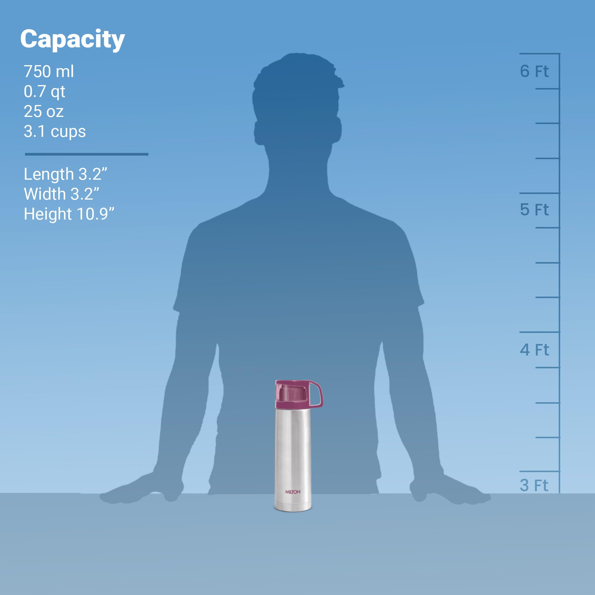 Milton Glassy 750 Thermosteel Vacuum Insulated Flask with Jacket 750 ml, Purple| 24 Hours Hot and Cold Water Bottle with Cup lid